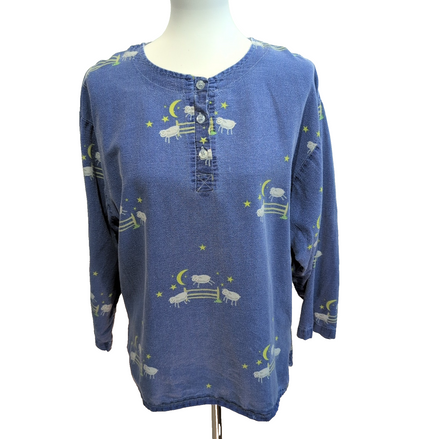 Chemise de Nuit XL Casual Gear Femme Bleu Moutons Lune Étoiles Vintage