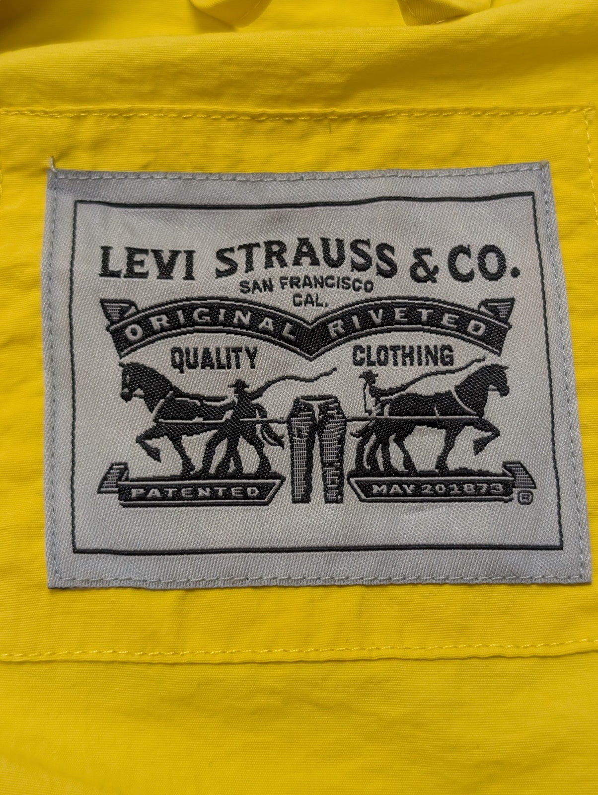 Blouson Levis Homme L Coupe-Vent Nylon Capuche Jaune Bleu Marine Veste Fine Neuf