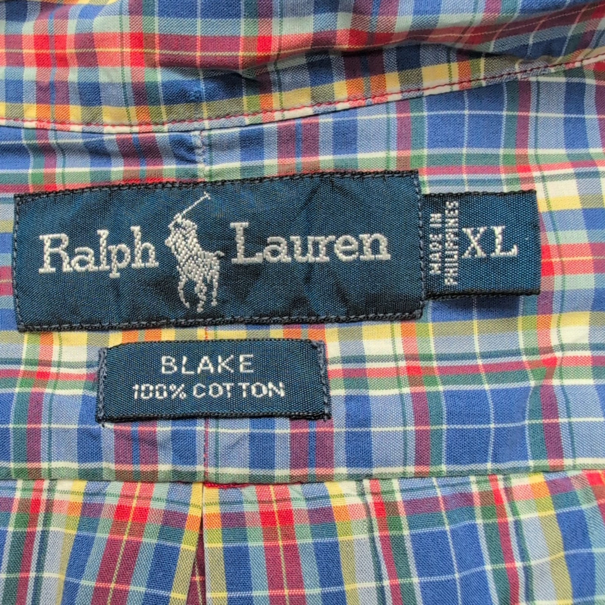 Chemise Ralph Lauren XL Bleue Rouge Manches Courtes Logo Bleu