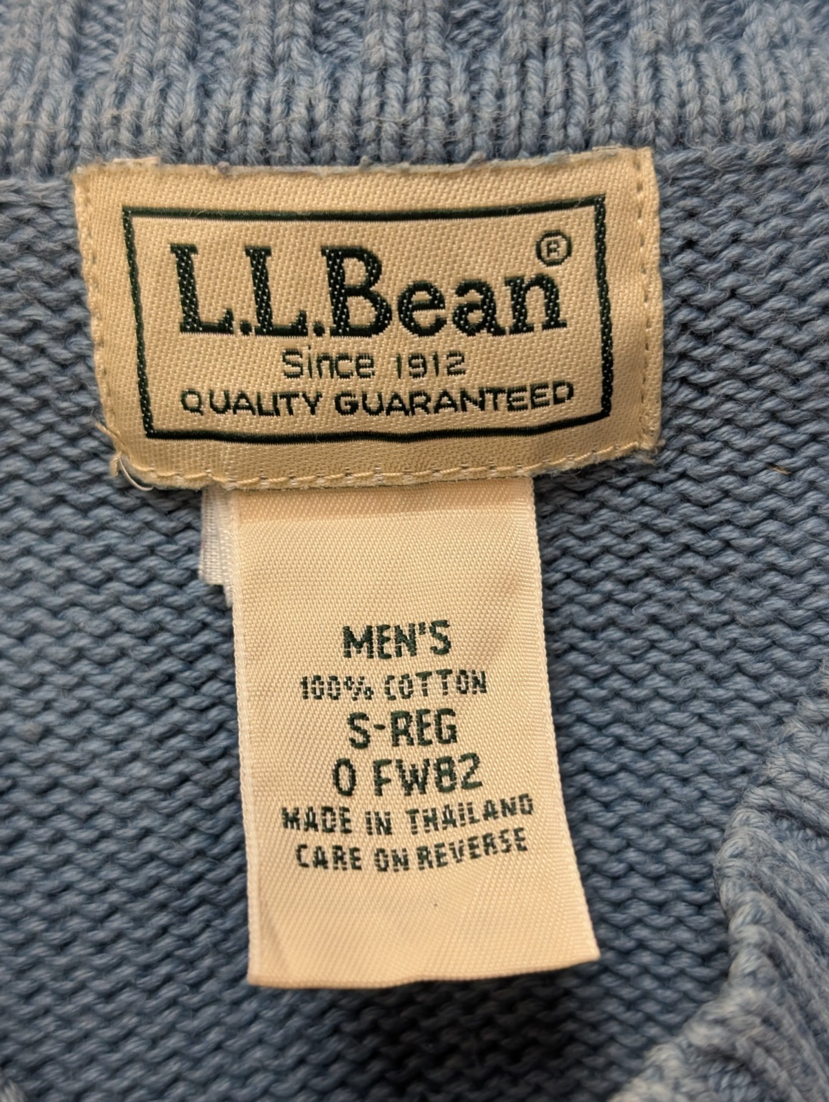 Pull L.L. Bean Bleu Clair Col V Vintage Robuste - Taille S