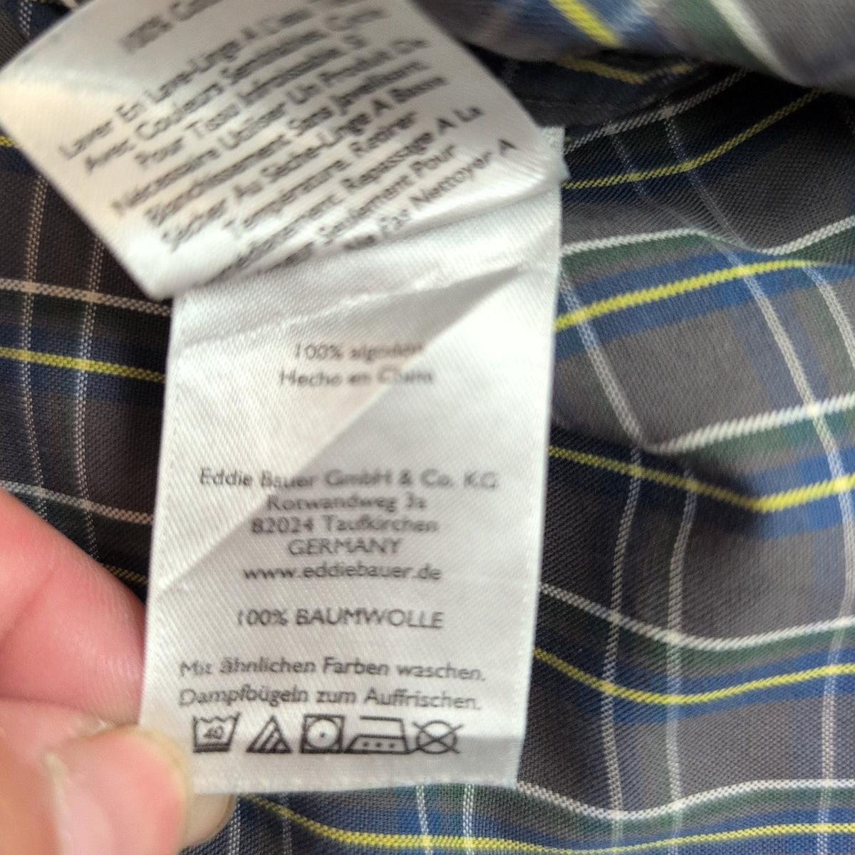 Chemise Eddie Bauer L Col Mao Gris foncé Carreaux Manches courtes Classic Fit