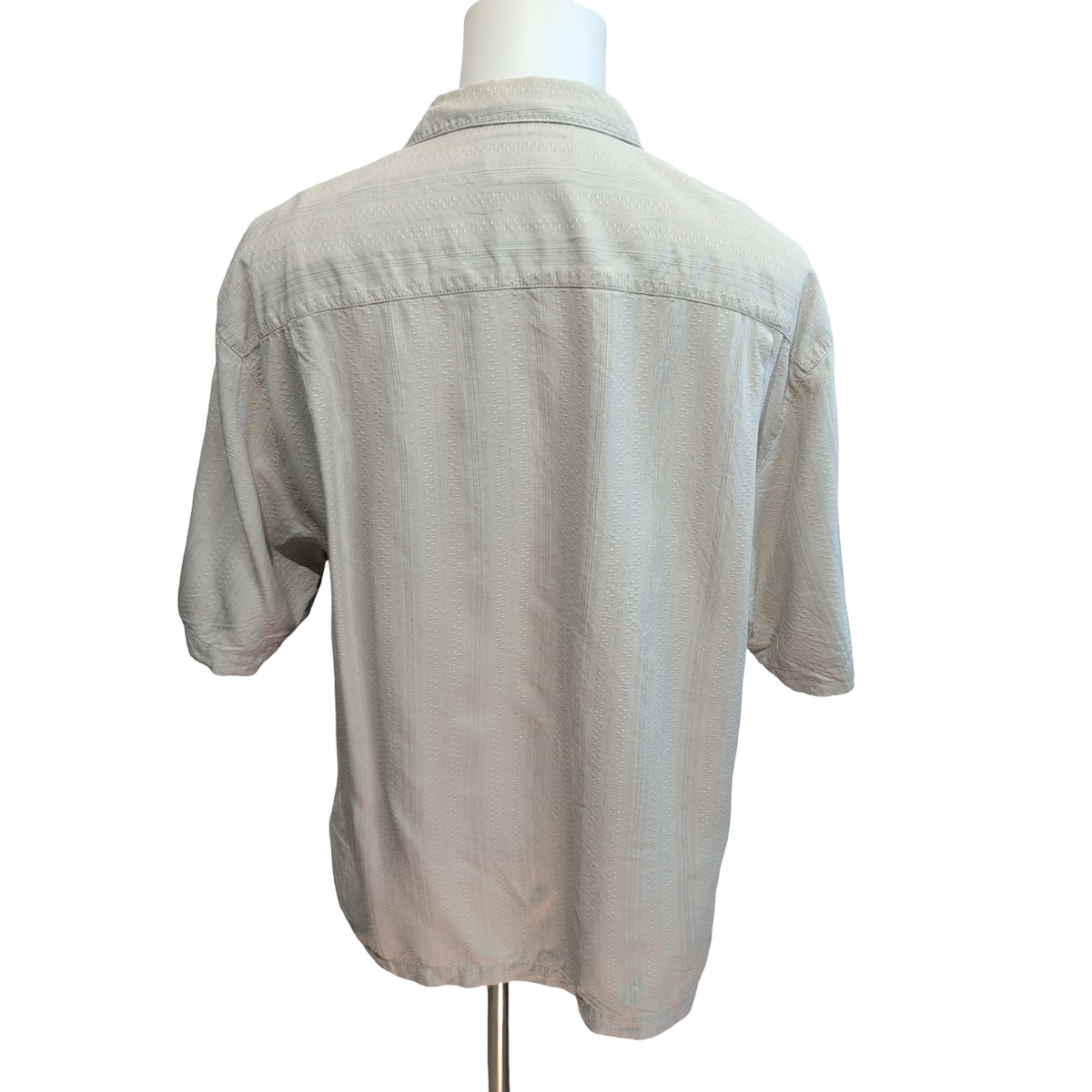 Chemise Hawaïenne Boundary Bay XLTG 100% Soie Gris Boutons Bois Palmier