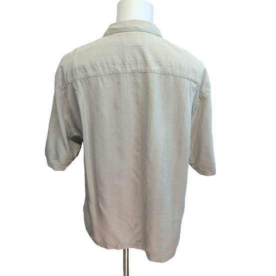 Chemise Hawaïenne Boundary Bay XLTG 100% Soie Gris Boutons Bois Palmier