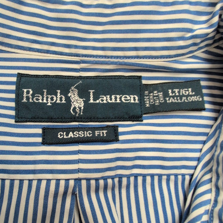 Chemise Ralph Lauren L Tall Bleue Rayures Logo Jaune Manches Longues