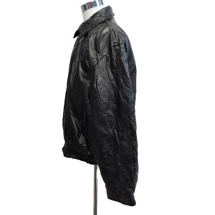 Blouson Cuir XL Patchwork Noir Fondini Fashions Bomber Veste Vintage 90s |56c
