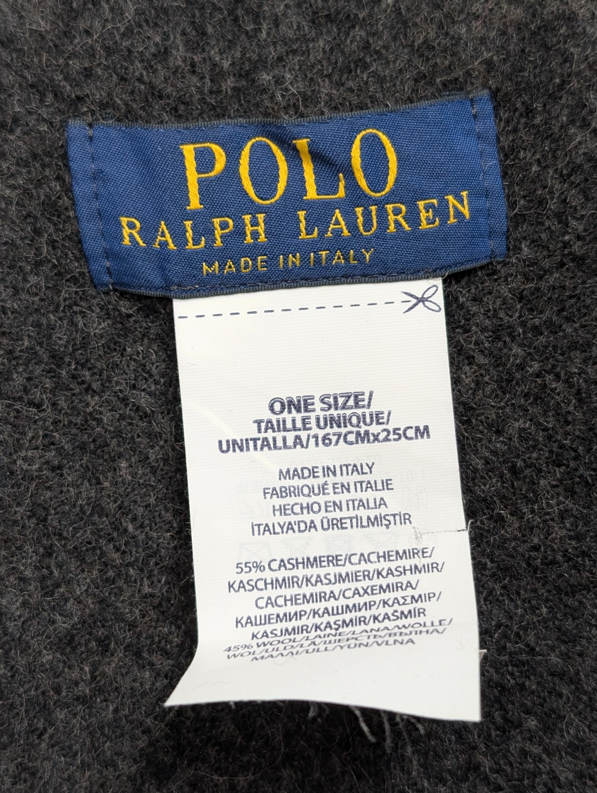 Écharpe Polo Ralph Lauren 55% Cachemire 45% Laine Gris Anthracite Logo Rouge