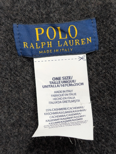 Écharpe Polo Ralph Lauren 55% Cachemire 45% Laine Gris Anthracite Logo Rouge