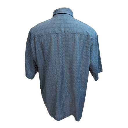 Chemise hawaïenne Pierre Cardin L bleue géométrique 60% rayonne manches courtes