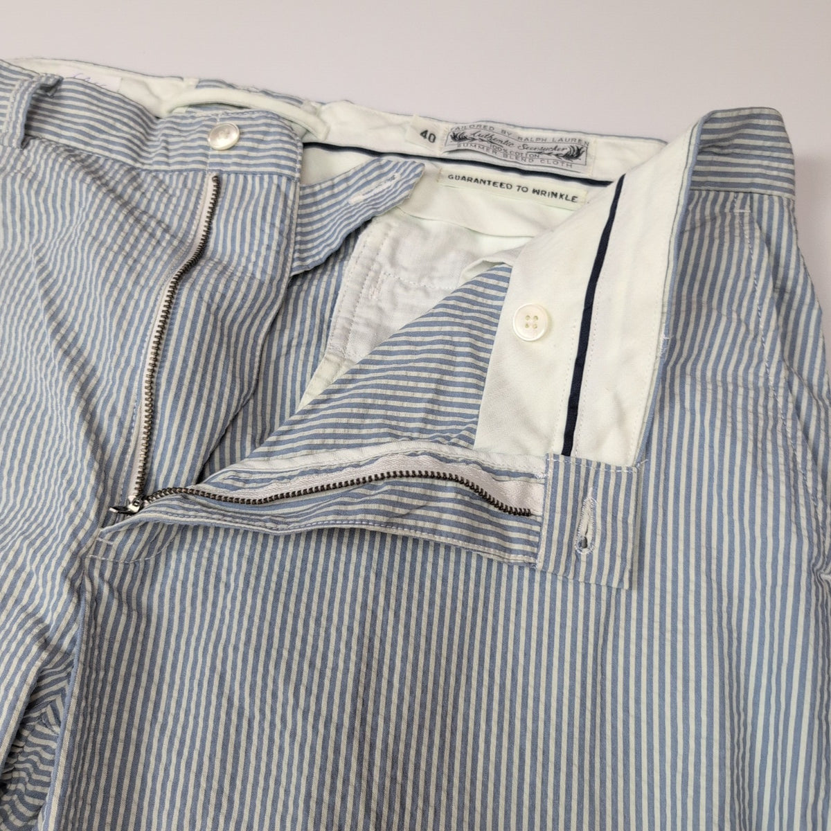Pantalon Chino Polo Ralph Lauren W40 L32 Seersucker Rayé Bleu