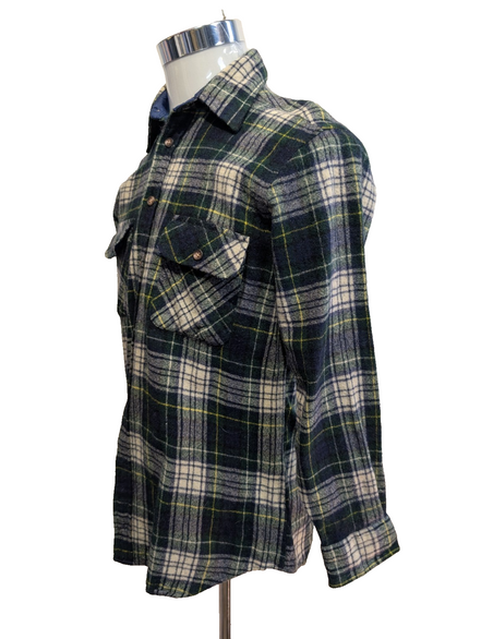 Lord & Taylor Chemise Flanelle Laine Carreaux Vert Bleu Marine L Vintage homme