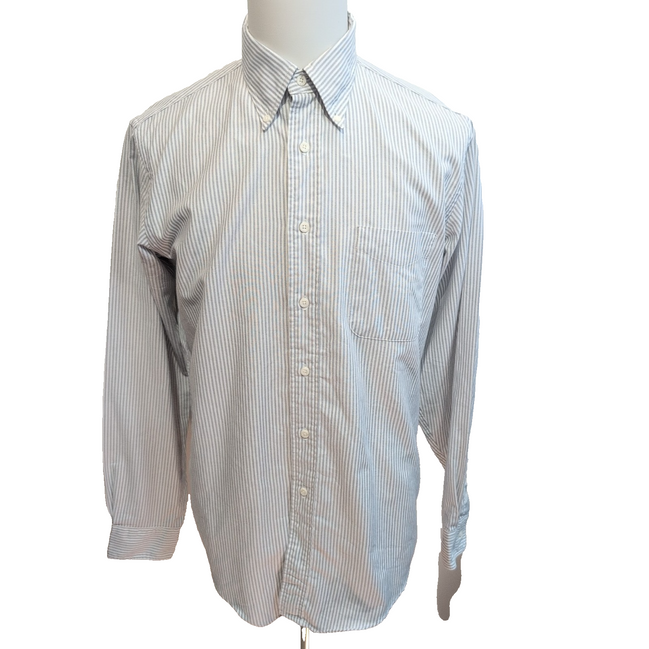 Chemise Lands' End L Rayures Gris Oxford USA Poche Manches Longues