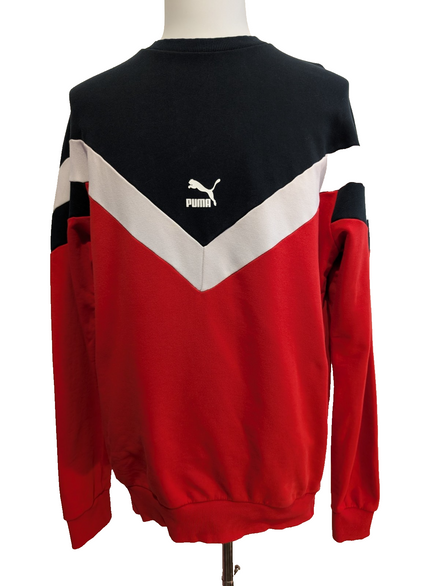 Sweat PUMA Homme L Rouge Noir Blanc Col Rond Sport Logo Vintage