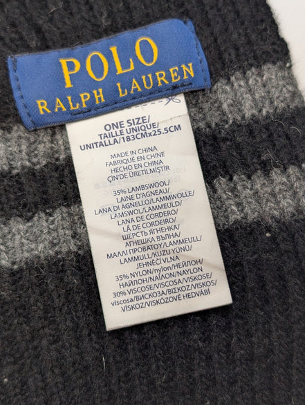 Écharpe Polo Ralph Lauren Noire Côtelée Laine d'Agneau Logo Rouge Foncé
