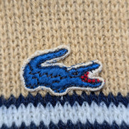 Pull Vintage IZOD Lacoste Enfant 18 (XL) beige rayures bleu acrylique logo brodé