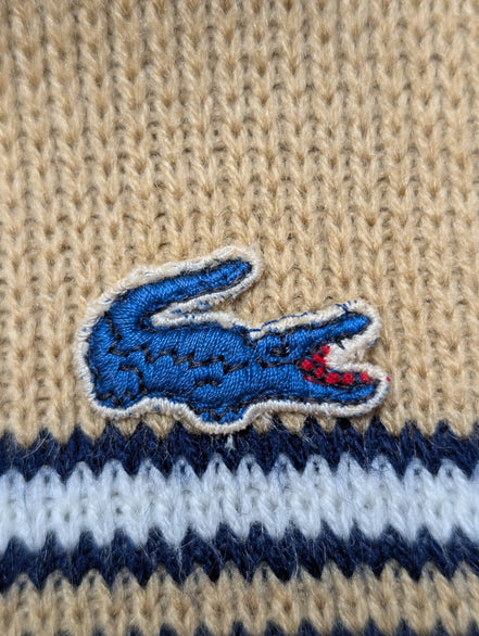 Pull Vintage IZOD Lacoste Enfant 18 (XL) beige rayures bleu acrylique logo brodé