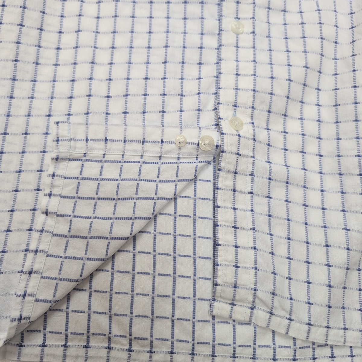 Chemise YVES SAINT LAURENT M Blanche Carreaux Bleus Gaufrés 100% Coton