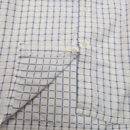 Chemise YVES SAINT LAURENT M Blanche Carreaux Bleus Gaufrés 100% Coton