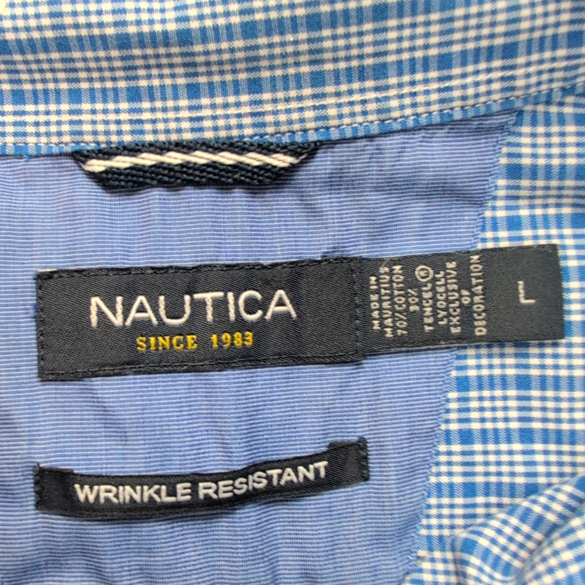 Chemise Nautica Bleue À Carreaux Manches Longues Taille L