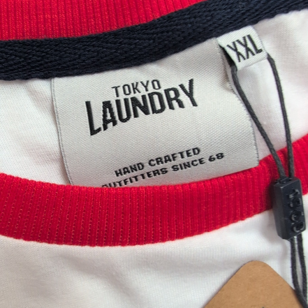 T-shirt Tokyo Laundry XXL Blanc Rouge Imprimé Devant Dos Neuf Étiquette