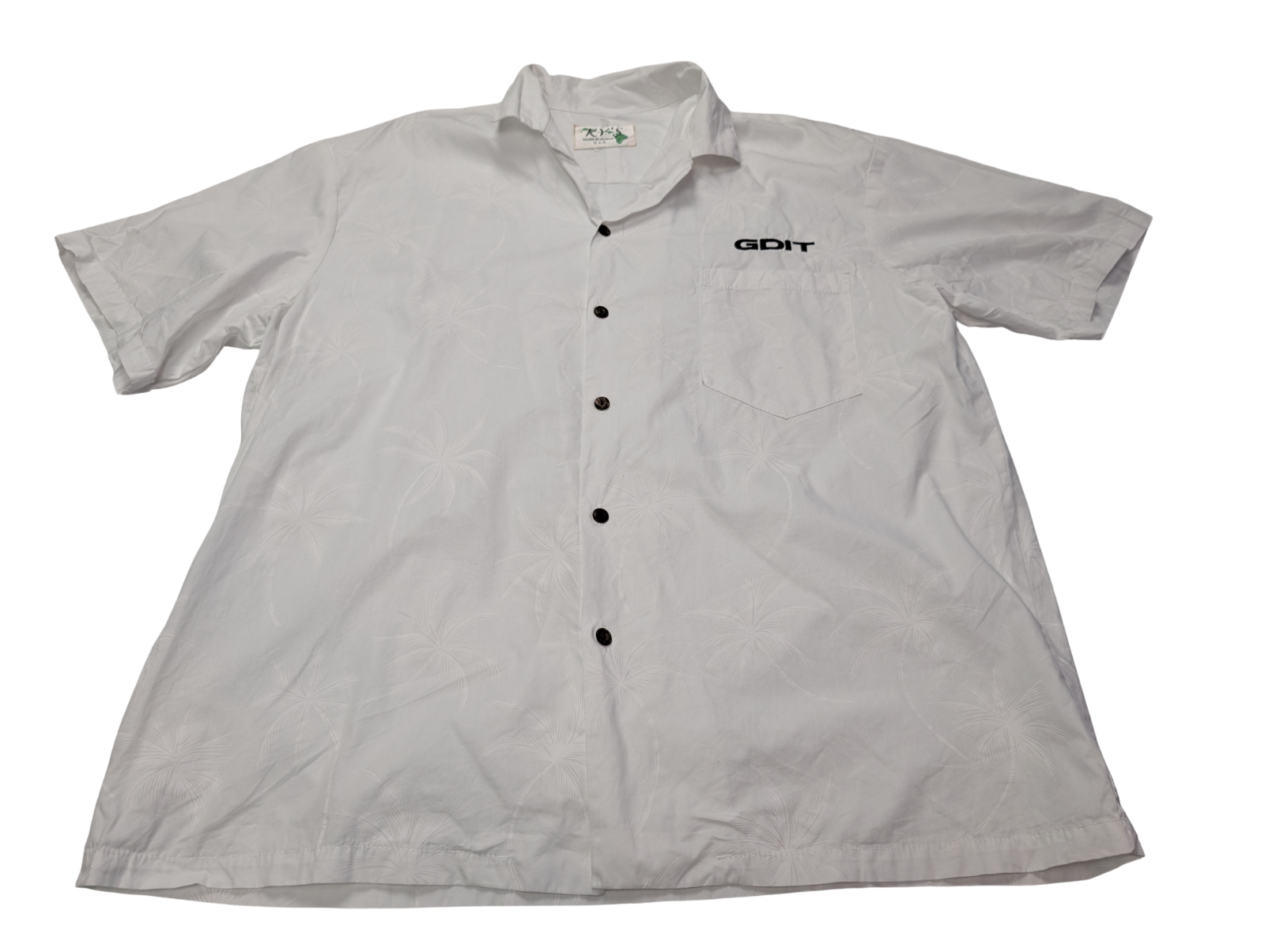 Chemise hawaïenne Ky's blanche palmiers Made in Hawaii USA taille XL #706 hawaii