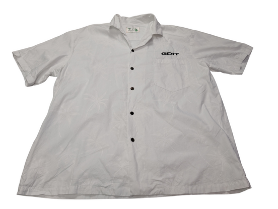 Chemise hawaïenne Ky's blanche palmiers Made in Hawaii USA taille XL #706 hawaii