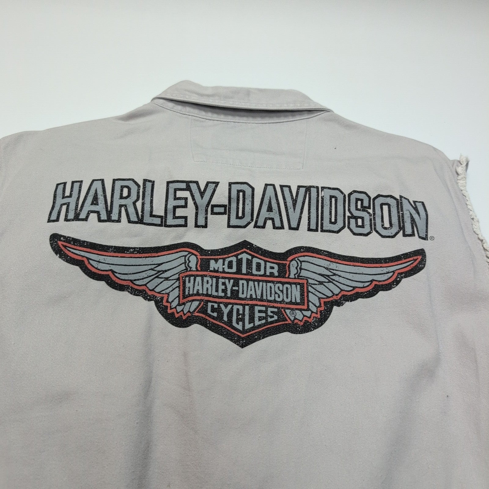 Chemise Harley Davidson L Sans Manches Crème Coton Logo Dos Poche