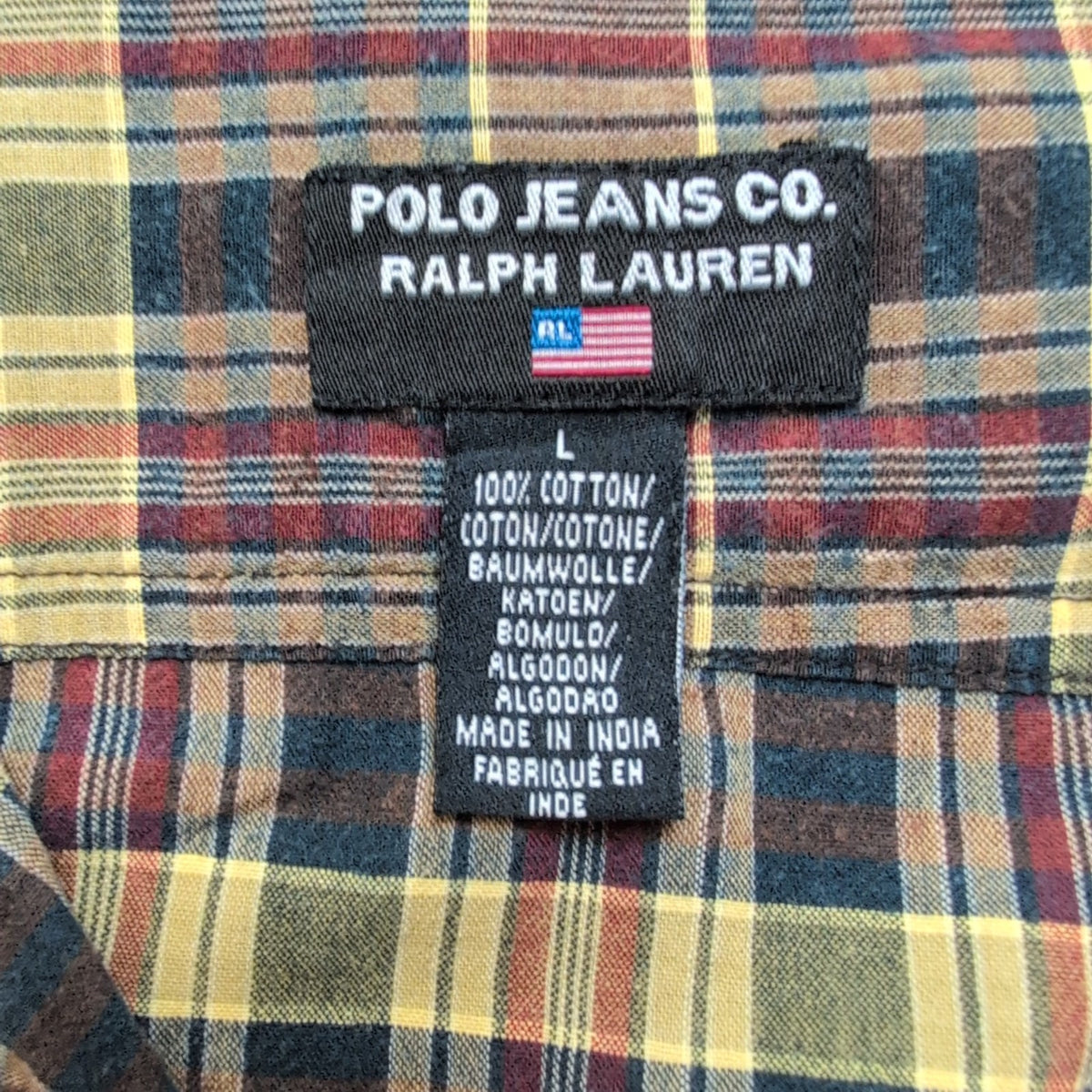 Chemise Polo Ralph Lauren Vintage L Marron Kaki Logo Drapeau USA Manches Courtes