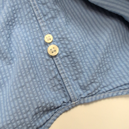 Chemise Ralph Lauren L Bleue Rayures Gaufrées Coton Manches Courtes Logo Rose
