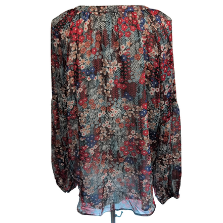 Haut Femme Gentle Fawn 2XL Fleuri Doublé Manches Longues Rouge Neuf Étiquette