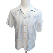 Chemise Hawaïenne St Michael M Bleu Rayures Style Panama Made in UK