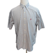 Chemise Ralph Lauren Blaire L Bleu Rayures Logo Rouge Poche manches courtes