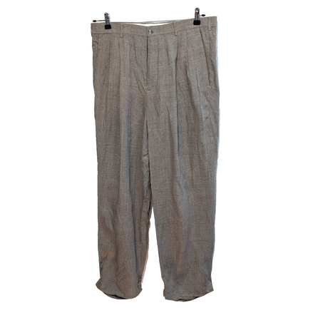 Pantalon Geoffrey Beene 100% Lin Marron Carreaux Chino à Pinces Taille W34