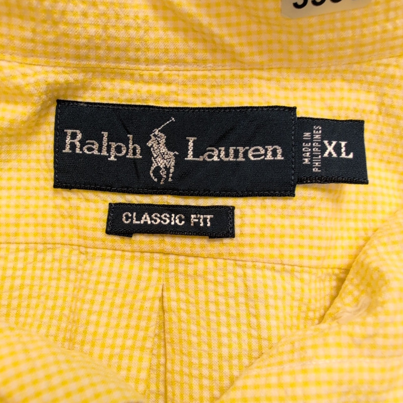 Chemise Ralph Lauren Classic Fit XL Jaune Carreaux Palmier Brodé manches courtes