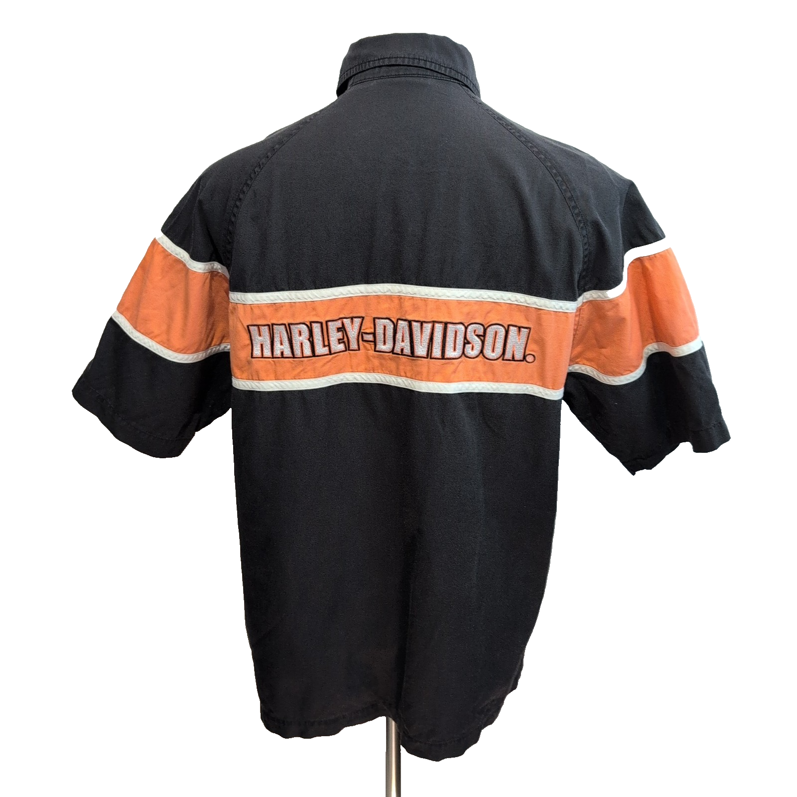 Chemise Harley Davidson noire orange brodée dos coton manches courtes L