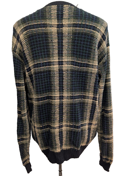 Pull Fait Main Vtg Polo Sport Ralph Lauren Col V Carreaux Bleu/Vert Lin Coton L