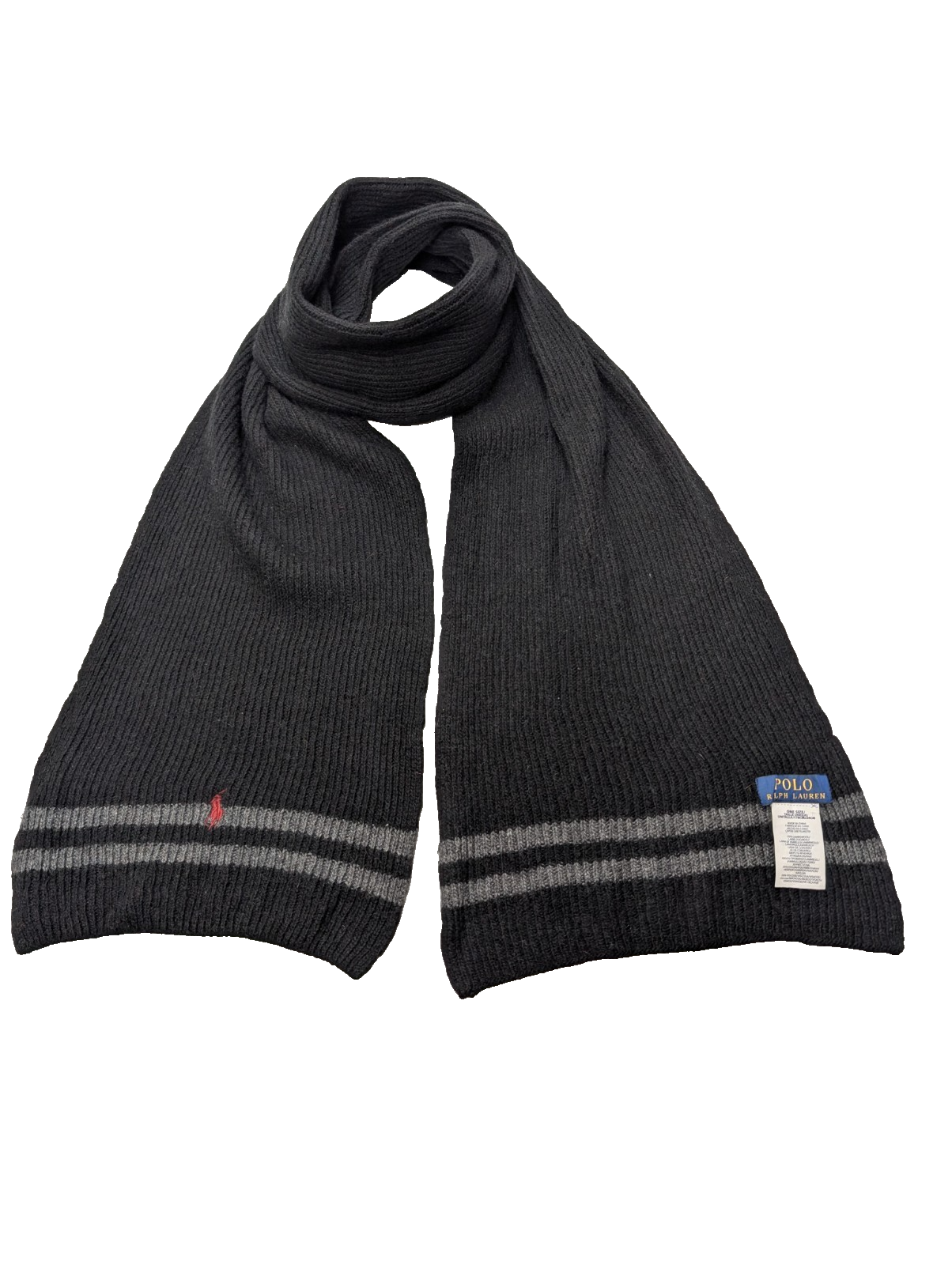 Écharpe Polo Ralph Lauren Côtelée Noire Logo Rouge Laine d'Agneau Mix