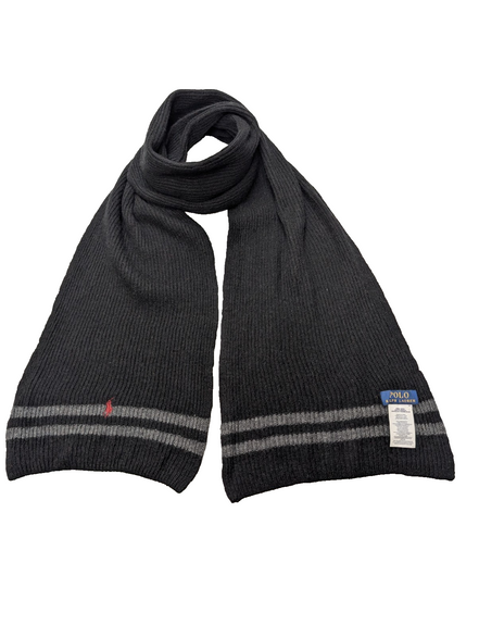 Écharpe Polo Ralph Lauren Côtelée Noire Logo Rouge Laine d'Agneau Mix
