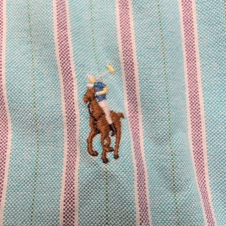 Chemise Ralph Lauren à rayures turquoise logo marron classic fit taille L / XL