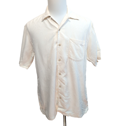Chemise Hawaïenne Tommy Bahama Soie S Blanc Feuillage Gaufré Manches Courtes
