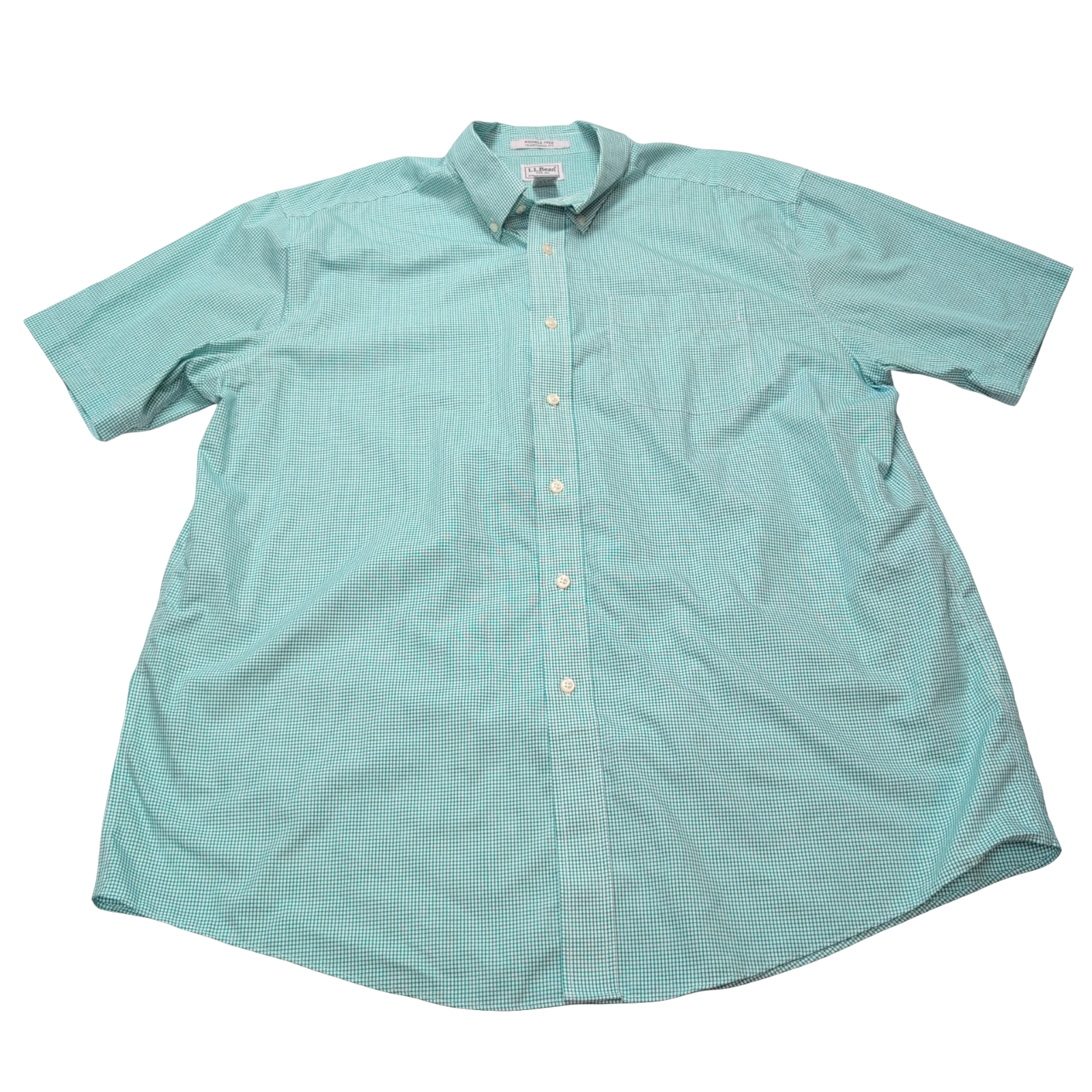 Chemise L.L. Bean verte à carreaux manches courtes taille XL/XXL #28e
