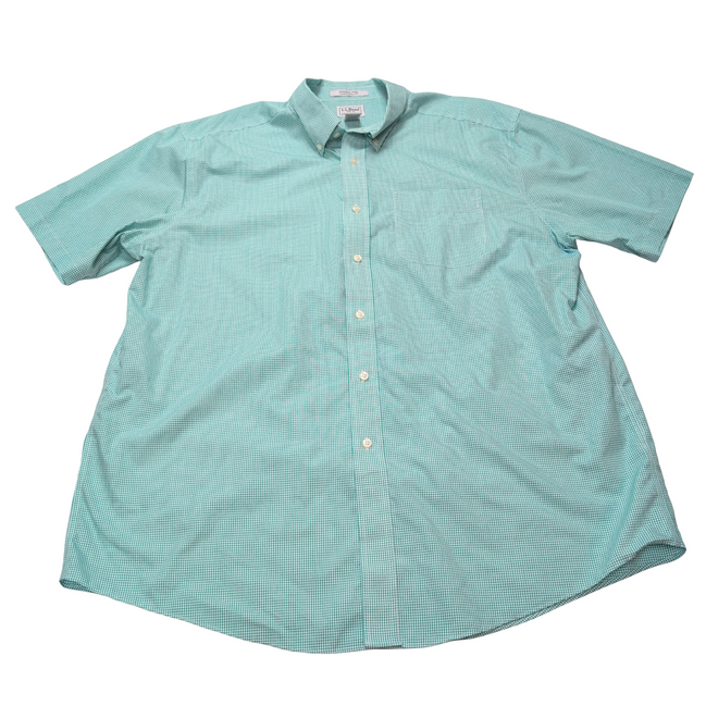 Chemise L.L. Bean verte à carreaux manches courtes taille XL/XXL #28e