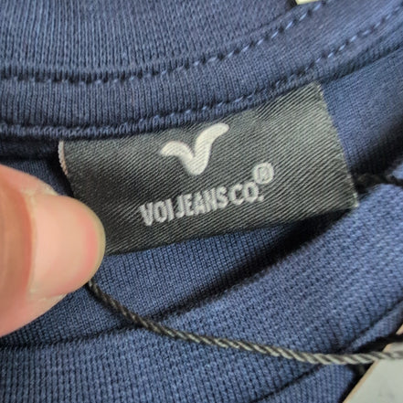 T-shirt Voi Jeans Co M Bleu Marine Logo Brodé 100% Coton Neuf Étiquette