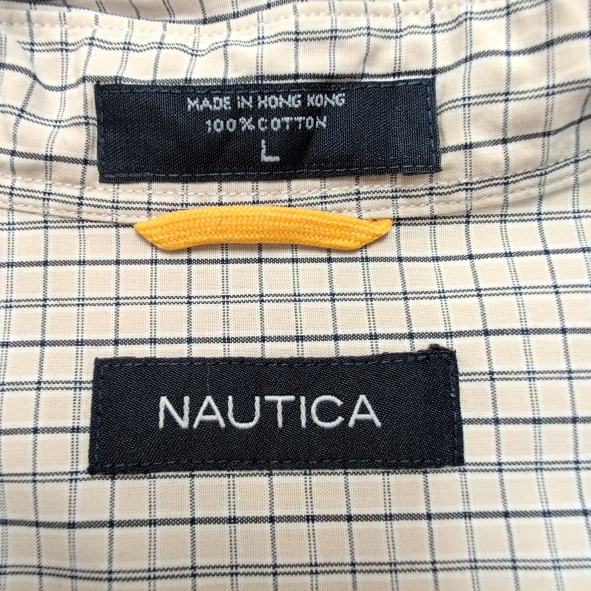 Chemise Nautica carreaux bleu marine écru manches courtes coton taille L