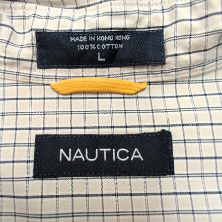 Chemise Nautica carreaux bleu marine écru manches courtes coton taille L