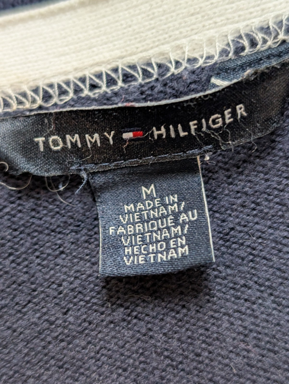Gilet Boutonné Tommy Hilfiger Bleu Marine & Blanc Logo Brodé - Taille M