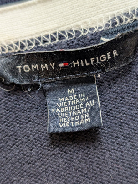 Gilet Boutonné Tommy Hilfiger Bleu Marine & Blanc Logo Brodé - Taille M