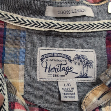 Chemise Heritage L Rouge Carreaux 100% Lin Homme Manches Courtes