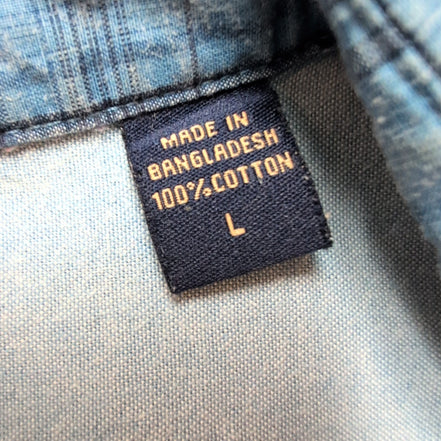 Chemise Wrangler Jeans Co Bleu à carreaux Taille L 100% Coton Manches courtes P