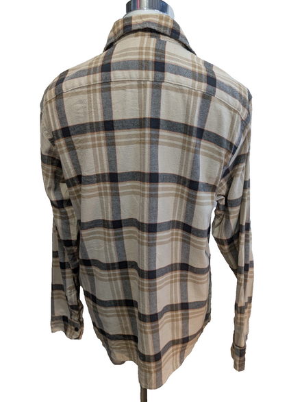 Wrangler L Chemise Western Flanelle Crème Beige Carreaux Boutons Métal