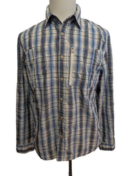 CHEMISE NYLON TECHNIQUE L.L. BEAN M (M) CARREAUX BLEU BLANC TREK